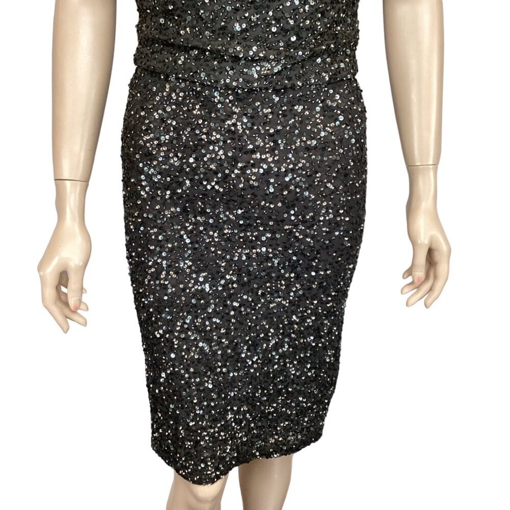 Alice + Olivia Black Sequin Sleeveless 2pc Top & Skirt Size 2 Cocktail - Picture 9 of 10